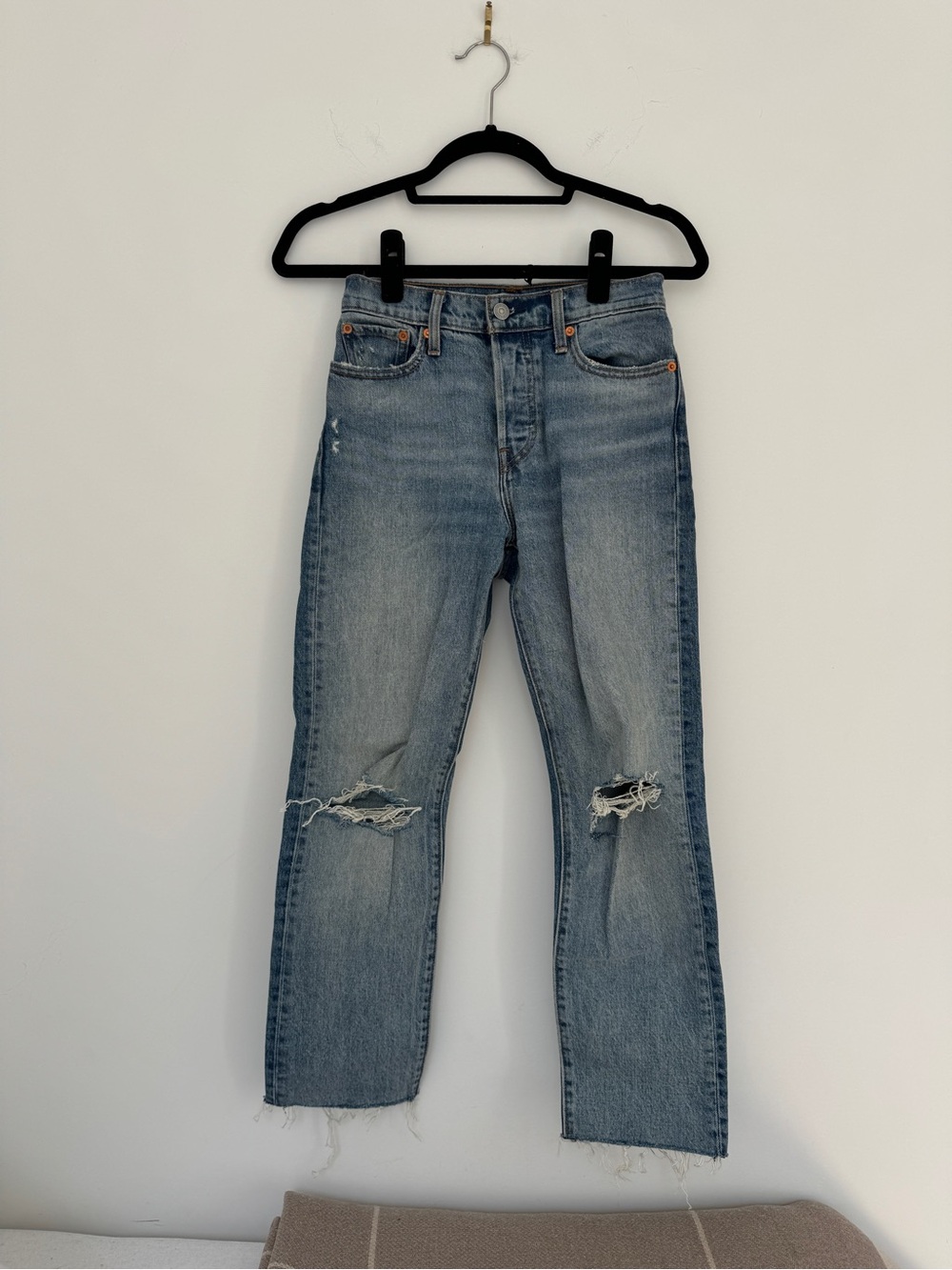 Levi’s Light Blue Distressed Straight-Leg Jeans